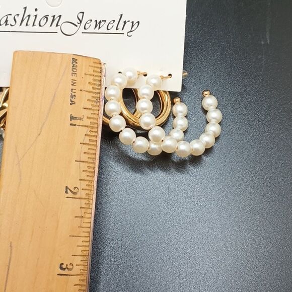 pearl butterfly gold hoop earring set bundle elegant lot - Picture 7 of 9